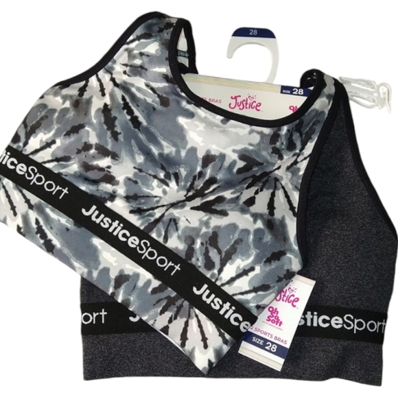 NWT 2pc Justice Sports Bras Black And Gray Tie-Dye Gray - Picture 2 of 2